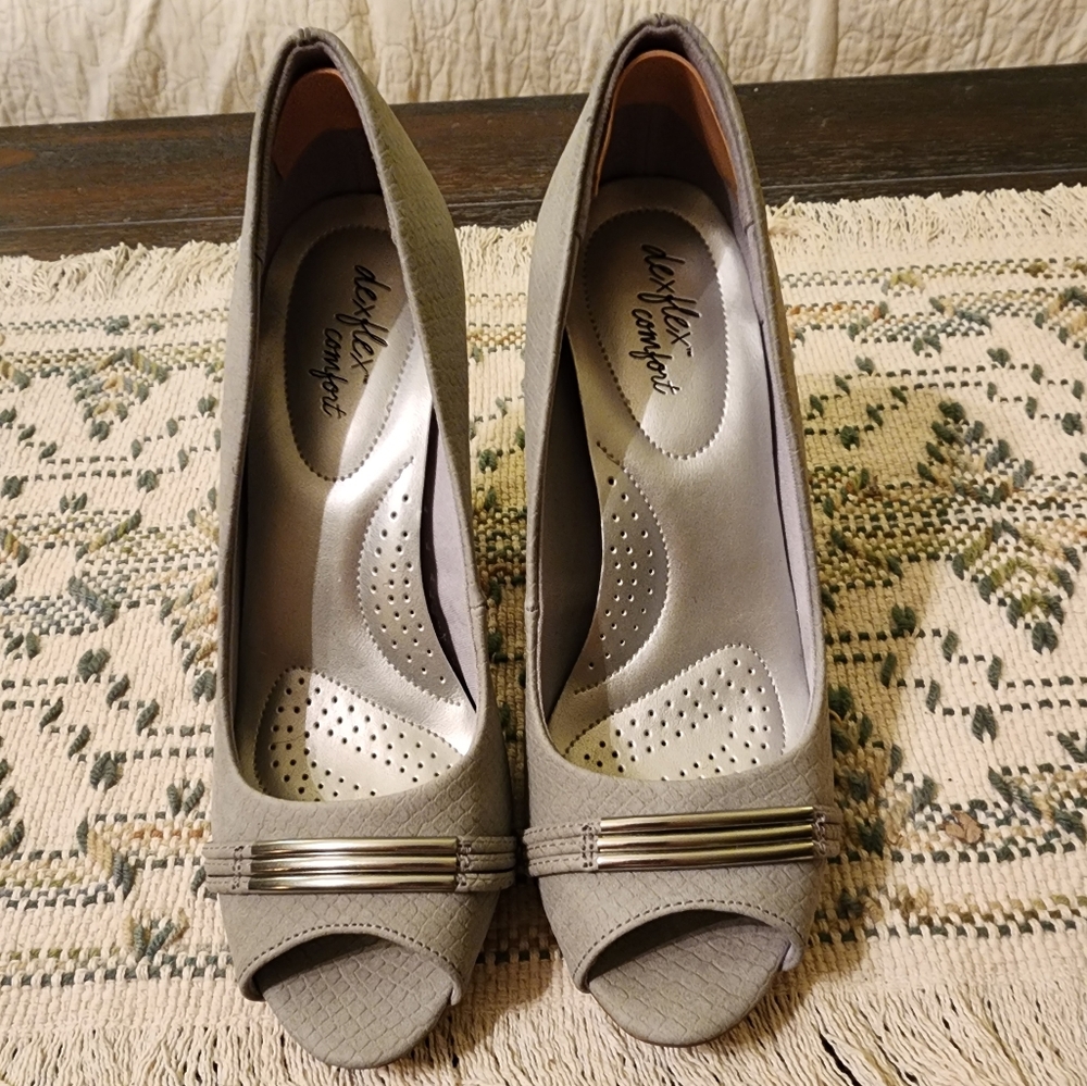 Grey Dexflex Comfort open toe spike heels